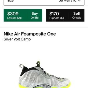 Nike foamposite camo Volt NO BOX.paid 250 just need money back no less than 60.